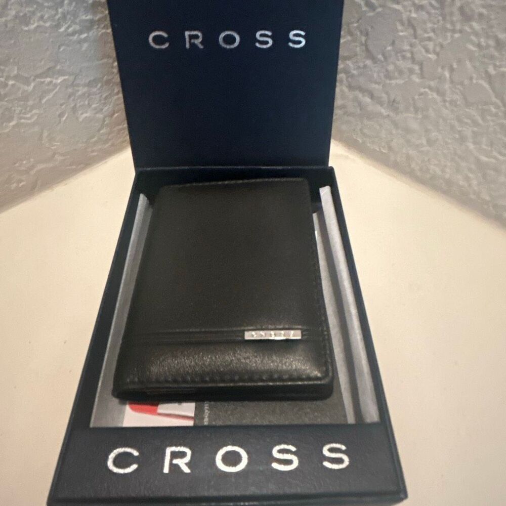 Cross Brand Folded Card Case Black Leather Bifold Minimalist New In Box